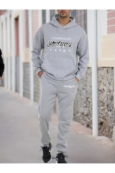 Nebulaa Tekstil NEBULAA Σετ ανδρικής φόρμας με κουκούλα και στάμπα Los Angele...