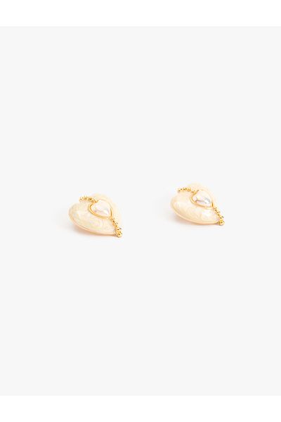 Koton Pearl Heart Earrings Natural Textured