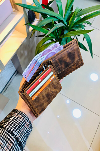 derius Jack Antique Tan Zipper Compartment Genuine Leather Name Printed Men's Wallet (with Coin Compartment)