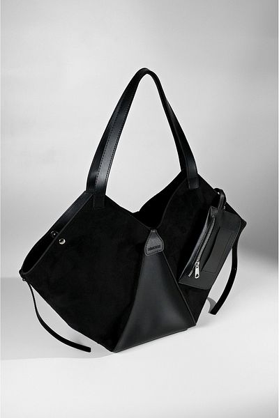 Rimense Women's Black Suede Hand and Shoulder Bag