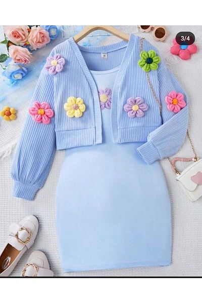 Yavrumsa Set rochie și cardigan cu broderie Daisy