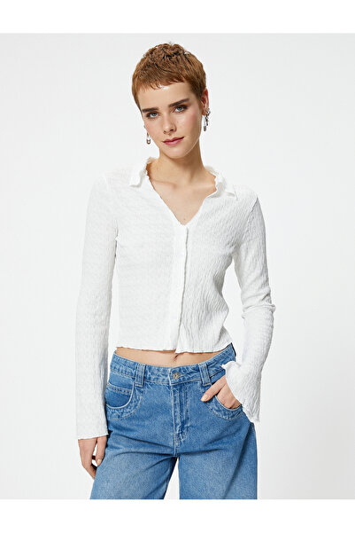 Koton Koszula z długim rękawem dzwonkowym, teksturowana, dopasowana, krepowa