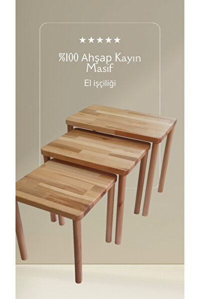 Alp E Ticaret Zigon sehpa Ahşap Masif Kayın 3 lü