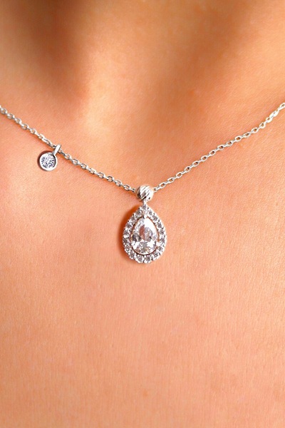 Demas Gold Pırlanta TOHUMLU BEYAZ DAMLA KOLYE