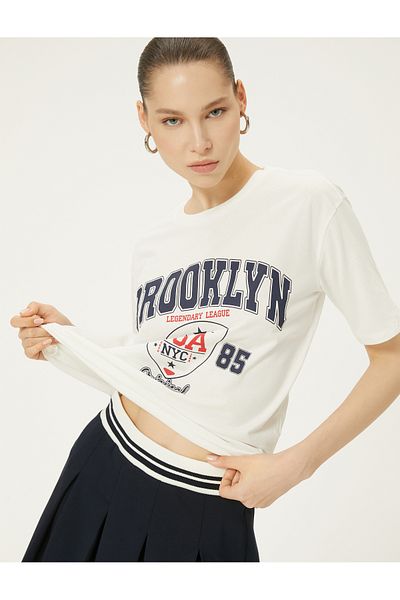 Koton College T-Shirt Printed Short Sleeve Crew Neck Cotton Comfortable Fit