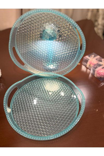 Minty Life صينية عرض حفلات رأس السنة باللون الفيروزي الأحادي البلوري (TURQUOISE ROUND)