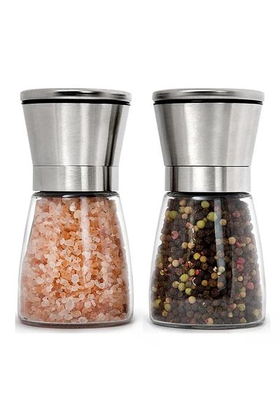 HACIOGLU STORE Salt Pepper Mill with Glass Body Stainless Porcelain Blade Cover Salt Pepper Grinder