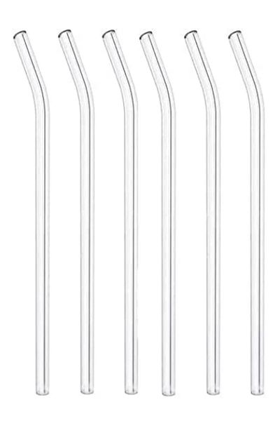 BCAN Rom Home Glass Straws, 6-Piece Curved Glass Straws Romshp 1067323