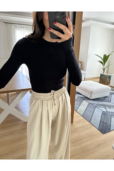 Myrum butik Siyah MS Uzun Kollu Basic Tişört