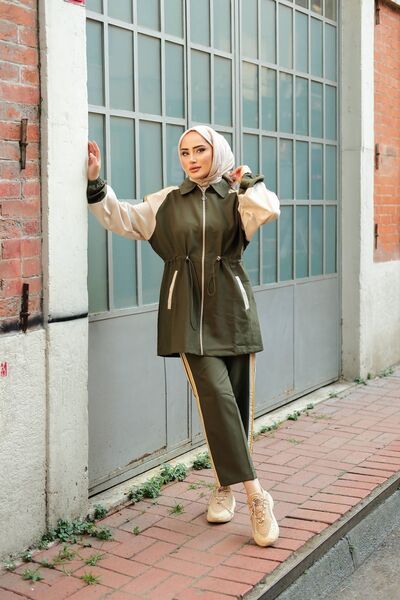 MİMİ Luxury Wear Σετ φόρμας Hijab Khaki - Τούνικ και παντελόνι με φερμουάρ