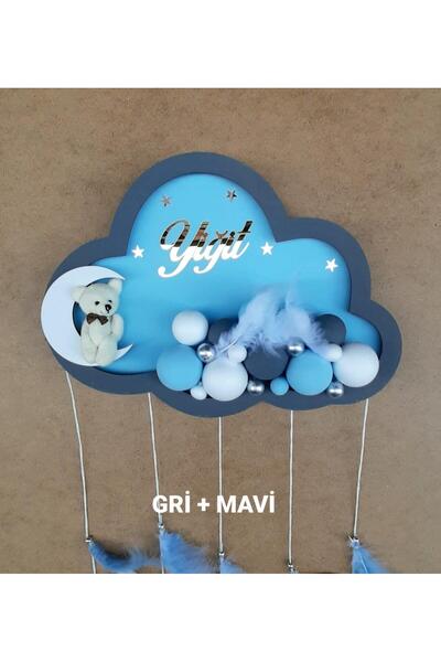 CNGZSHOP Kişiye Özel İsim Yazılı El Işi Led Işıklı Bulut Tasarımlı Bebek Odas...