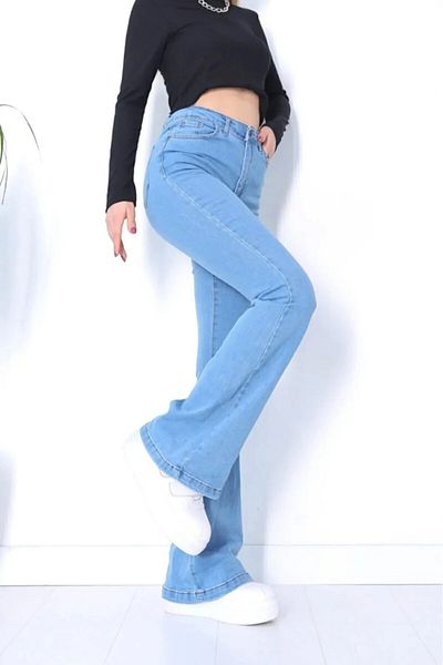 LİMABEL Cadiz Blue Flared Leg Jeans Women's Extra High Waist Jeans