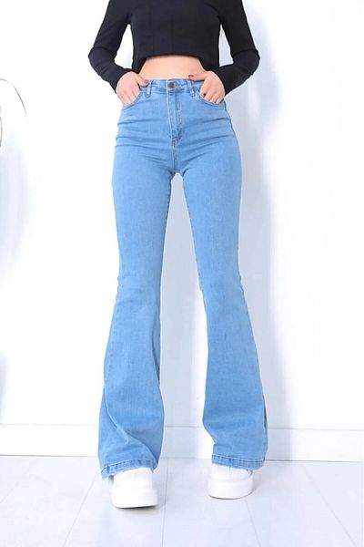 LİMABEL Cadiz Blue Flared Leg Jeans Women's Extra High Waist Jeans