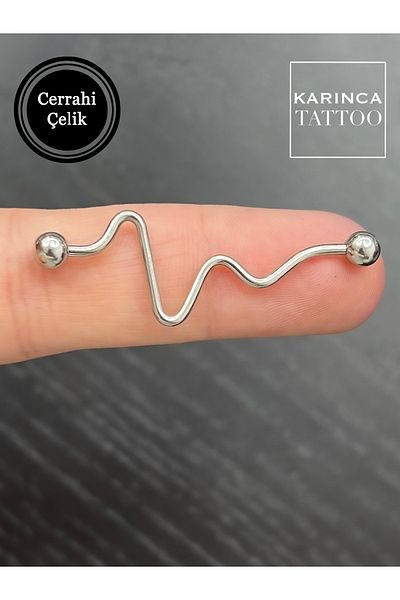Karınca Piercing Heart Rhythm Zigzag Ear Industrial Bridge Piercing (Ant Tattoo)