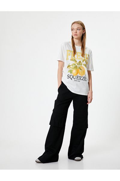 Koton Relax Fit Fruit Printed T-Shirt - Crew Neck, Short Sleeve