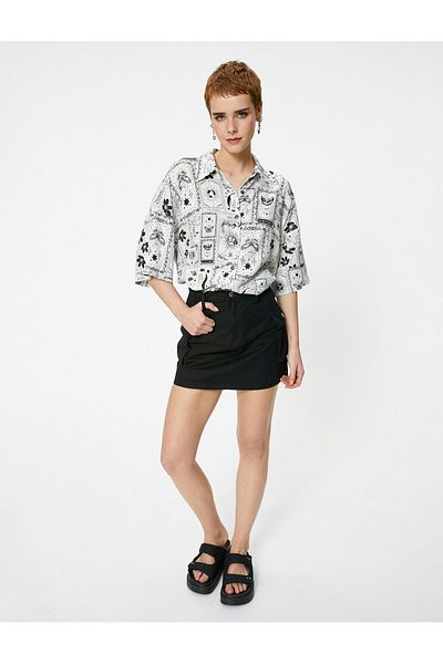Koton Viscous Oversize Shirt Printed Short Sleeve