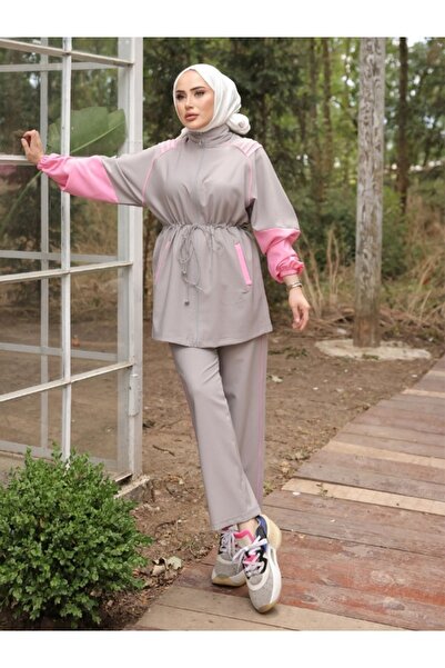 MİMİ Luxury Wear Zippered Hijab Tracksuit Set - Set of Two