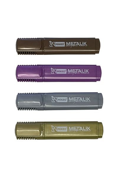 Mikro Highlighter Metallic Marker Pen Set - Gold, Silver, Bronze, Lilac - 4Pcs 1 Pack