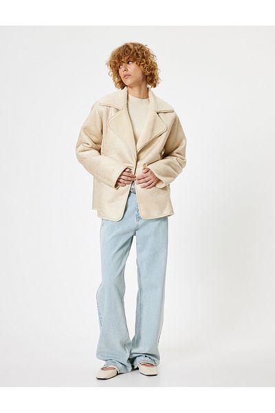 Koton Beige Women's Faux Leather Jacket