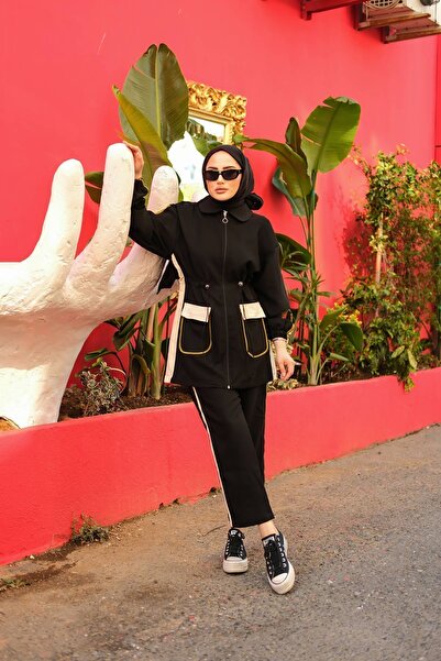 MİMİ Luxury Wear Μαύρο Σετ Φούτερ Hijab - Σετ δύο με φερμουάρ