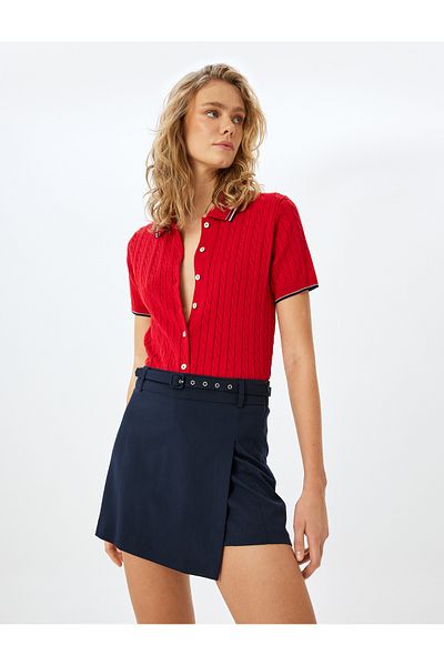 Koton New Season Short Sleeve Buttoned Hair Knit Polo Neck Knitwear Cardigan