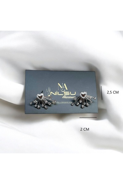 Nilsu Jewellery Accessory Zirkon Taşlı Kalp ve Yıldız Detaylı Çivi Küpe
