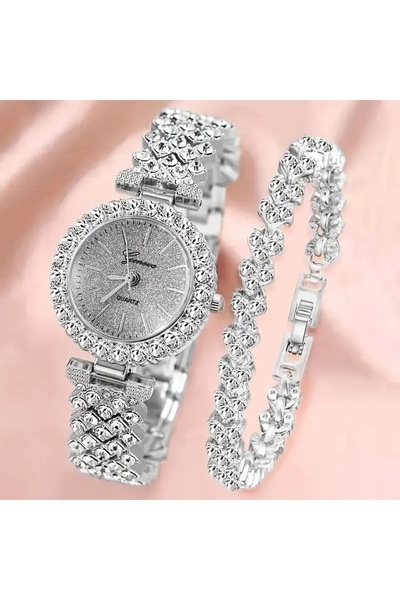 TNY Zerafetin Simgesi: Taşlı Kadın Kol Saati Ve Şık Bileklik Seti