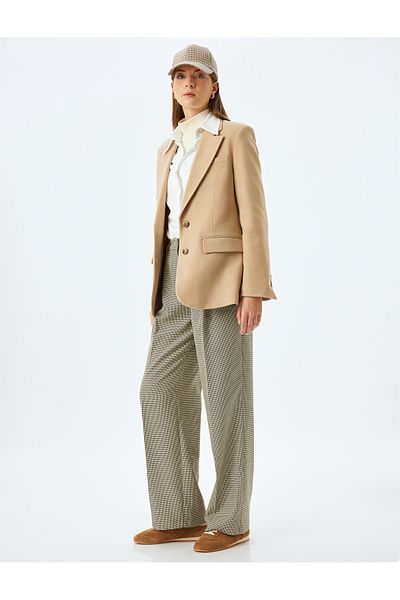 Koton Kt - X Sima Tarkan - Low Waist Wide Leg Plaid Fabric Trousers