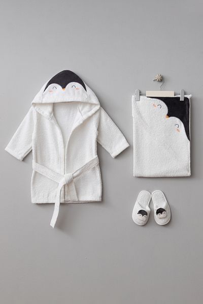 Bebitof Penguin Patterned Boxed 0-24 Month Bathrobe Set 2025 New Models // 5003 //