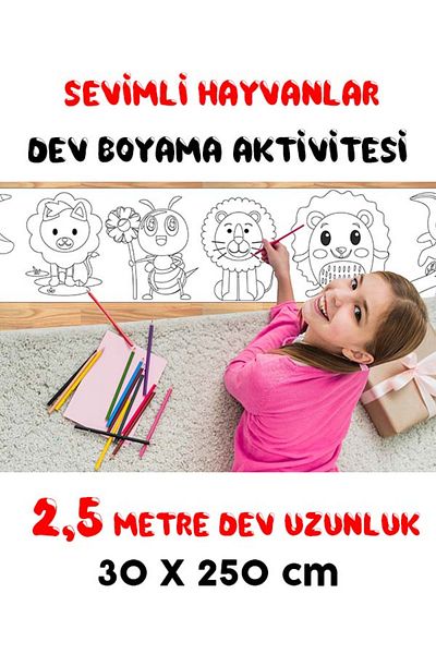 Parti Tasarla Cute Animals 1 Themed - 2.5 and 5 Meter Coloring Paper