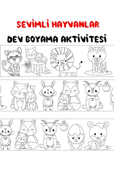 Parti Tasarla Cute Animals-2 Themed Giant Coloring Paper - 2.5 Meters - 5 Meters - Coloring Activity
