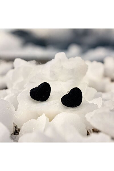 MR Siyah Kadife Mini Kalp Model Küpe