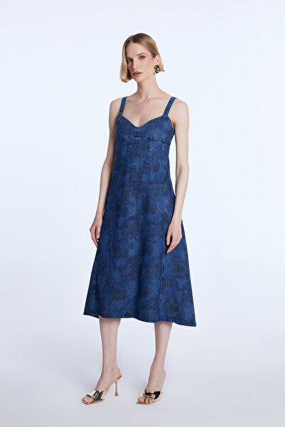 adL Mert Aslan Desenli Denim Elbise