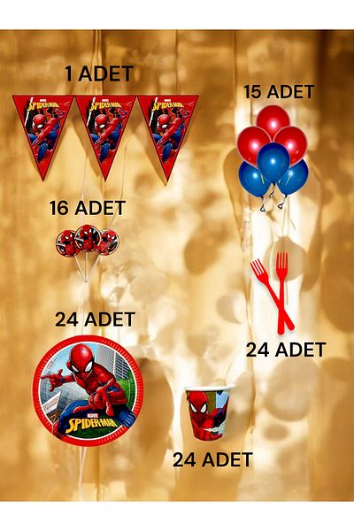 VibeHome 24 Person Spiderman Themed m Pack - Birthday Party and Fun Events