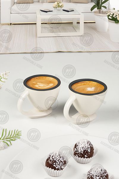 Sezka Life 2-Piece Black Gilded Porcelain Coffee Cup Set - Self-Plated Mug Set