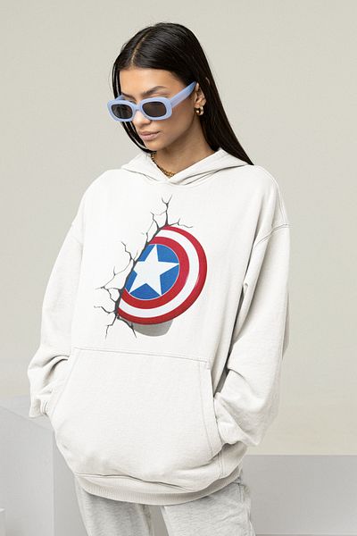 SEVBANO Marvel Captain America Printed Unisex Oversize Avengers Hoodie