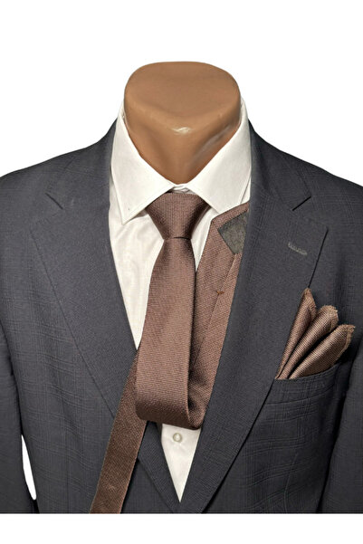 HARES Тканий коричневий краватка і хустинка ручної роботи