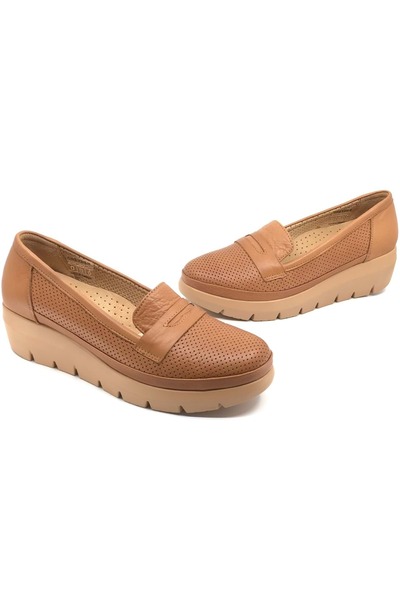 Greyder 59016 Zn Deri Dolgu Topuk Comfort Casual Kadın Ayakkabı TABA