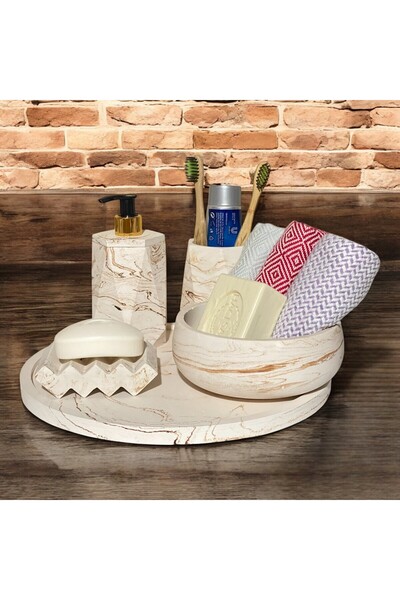 Chiko Mall Set de accesorii pentru baie din beton, inspirat de marmură, lucră...