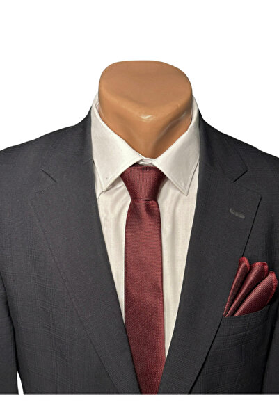 HARES Claret Red Eyelet Handmade Woven Tie & Handkerchief