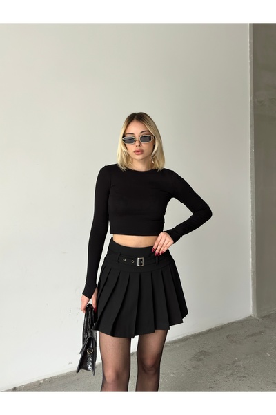 Babushka Fustă scurtă plisată cu centură