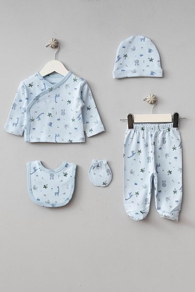 Bebitof Palm Patterned 5 Piece Newborn Hospital Discharge Bodysuit Set
