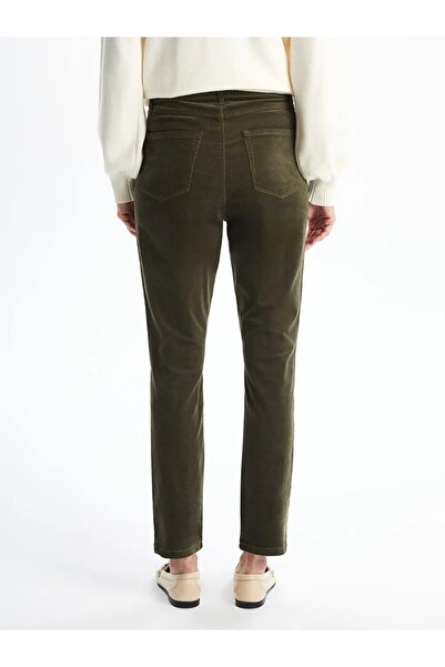LC Waikiki LCWAIKIKI Classic Haki Dar Fit Kadife Kadın Pantolon