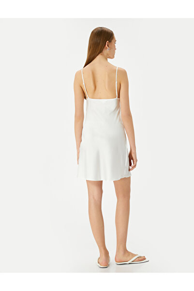 Koton Σατέν Νυχτικό Μίνι Νυφικό με Κολάρα με Λεπτές Τιράντες