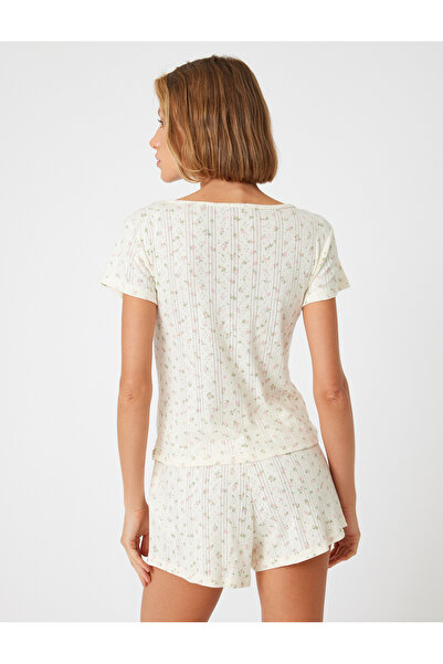 Koton Cotton U-Neck Floral Print Short Sleeve Pajama Top