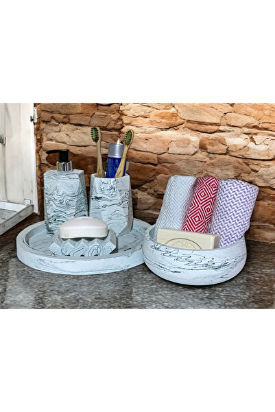Chiko Mall Set de accesorii pentru baie din beton minimalist cu model de marm...