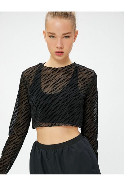 Koton Διαφανές Crop Sports T-Shirt μακρυμάνικο