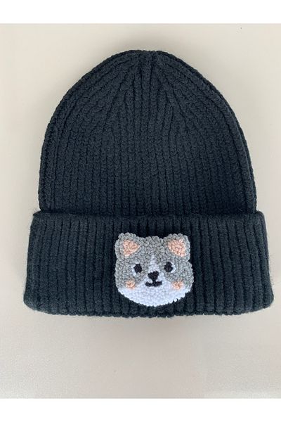 byebruketenci Cat Punch Detailed Black Beret Christmas Gift