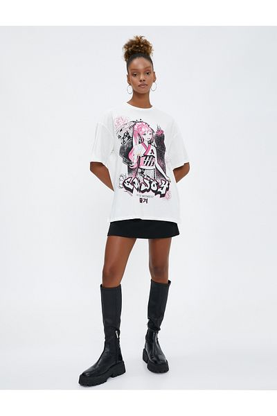 Koton Anime T-Shirt Printed Relaxed Fit Crew Neck Short Sleeve