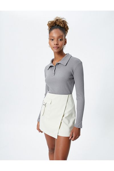 Koton Tricou cu mânecă lungă, slim fit, cu nasturi, gât polo, texturat
